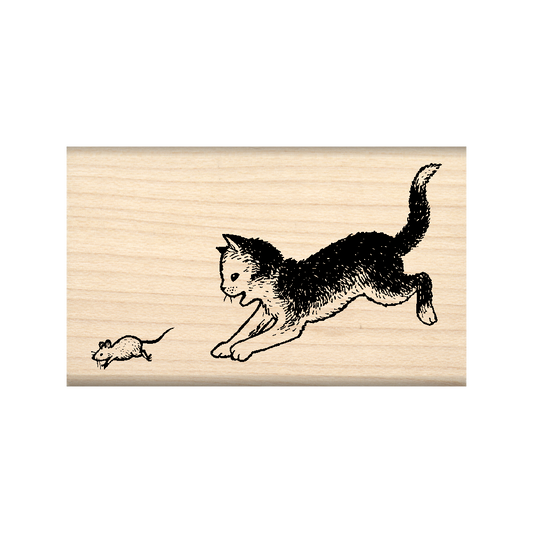 Cat & Mouse Rubber Stamp 1.5" x 2.5" block