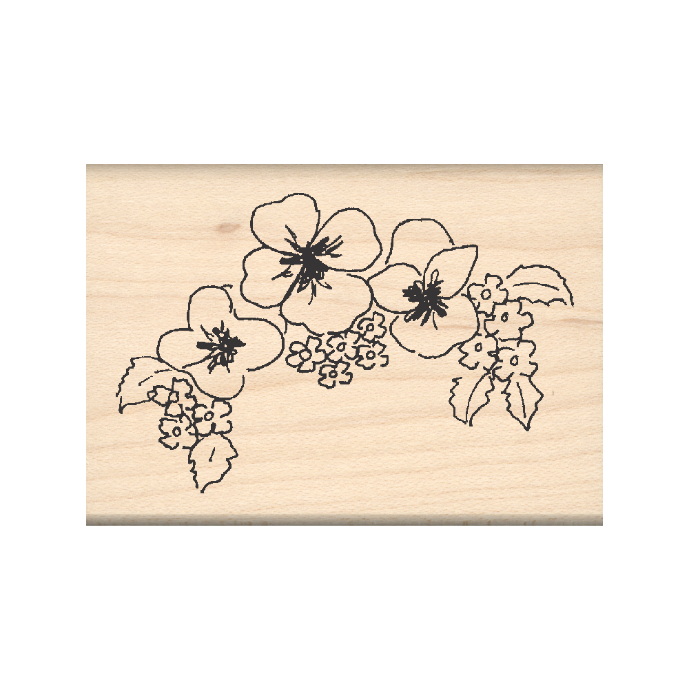 Pansy Border Rubber Stamp 1.75" x 2.5" block