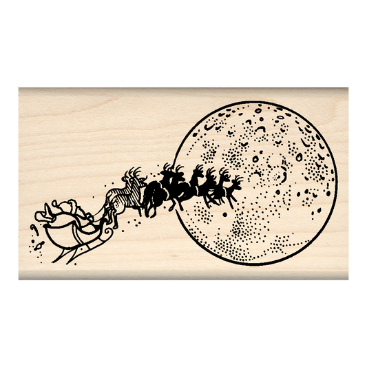 Santa's Sleigh Christmas Rubber Stamp 1.75" x 3" block
