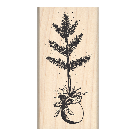 Christmas Tree Fir in Burlap Rubber Stamp 1.5" x 3" block