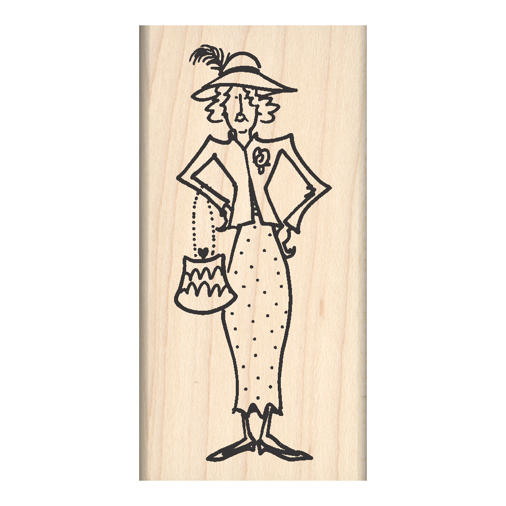 Red Hat Lady Rubber Stamp 1.5" x 3" block