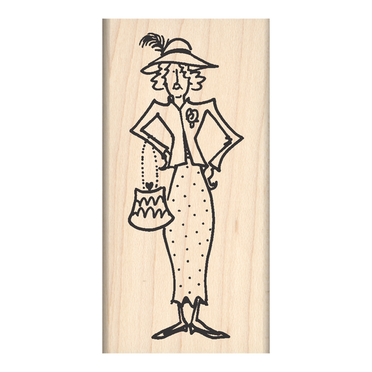 Red Hat Lady Rubber Stamp 1.5" x 3" block